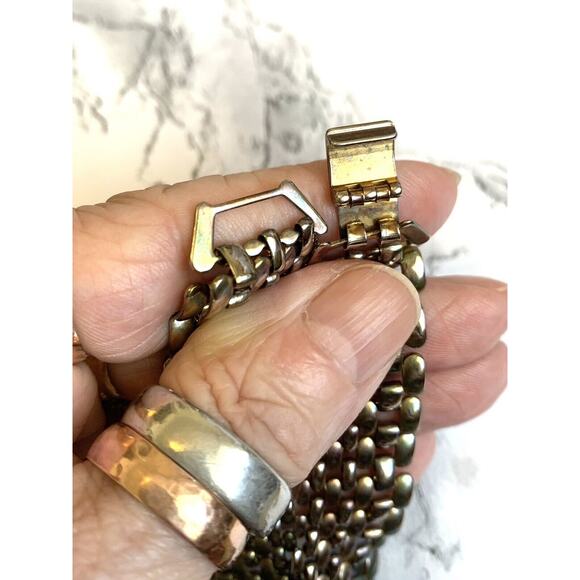 Vintage Tank Track Mesh Necklace 80s Gunmetal Iridescent Metal 18" Collar - Picture 10 of 10